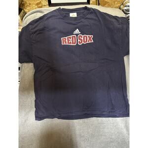 Vintage 2004 Adidas Boston Red Sox T-Shirt Navy Blue MLB Spell Out Logo XL Ts4